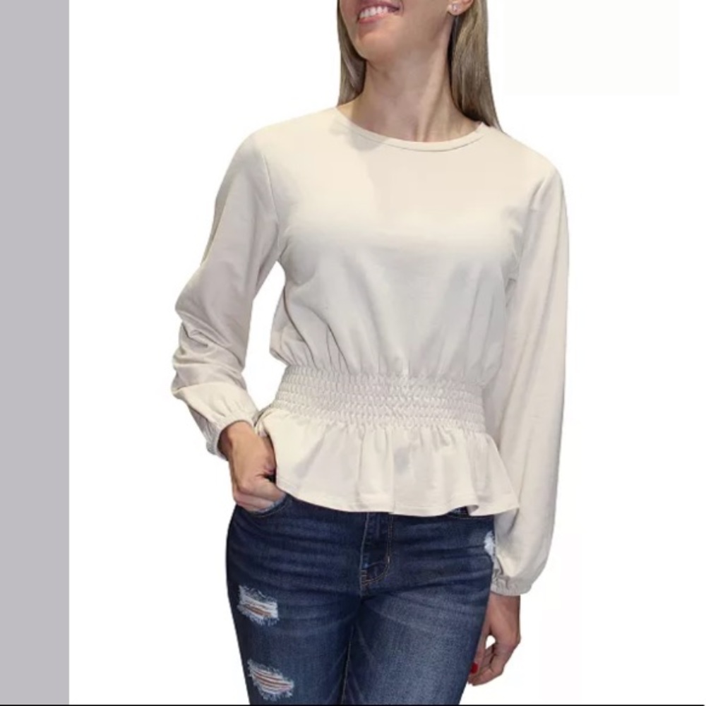 Crave Fame Juniors' Smocked-Waist French Terry Pullover sweatshirt size S